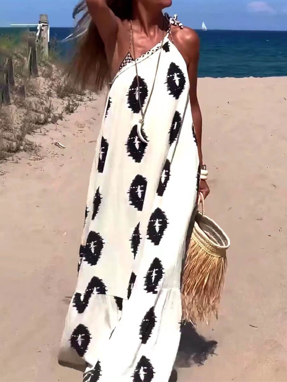 LB | Sunshine Ethnic Print One Shoulder Loose Maxi Dress