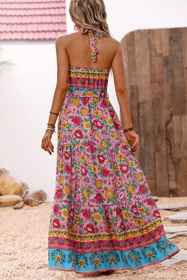 LB | Bohemia Print Halter Neck Split Side Maxi Dress