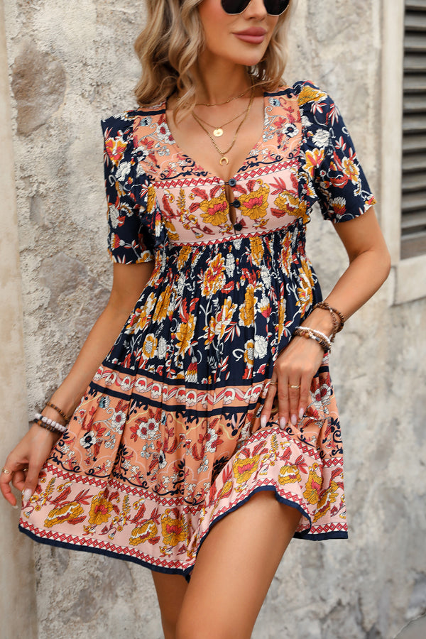 LB | Moda Bohemia sukienka mini z marszczonym dołem