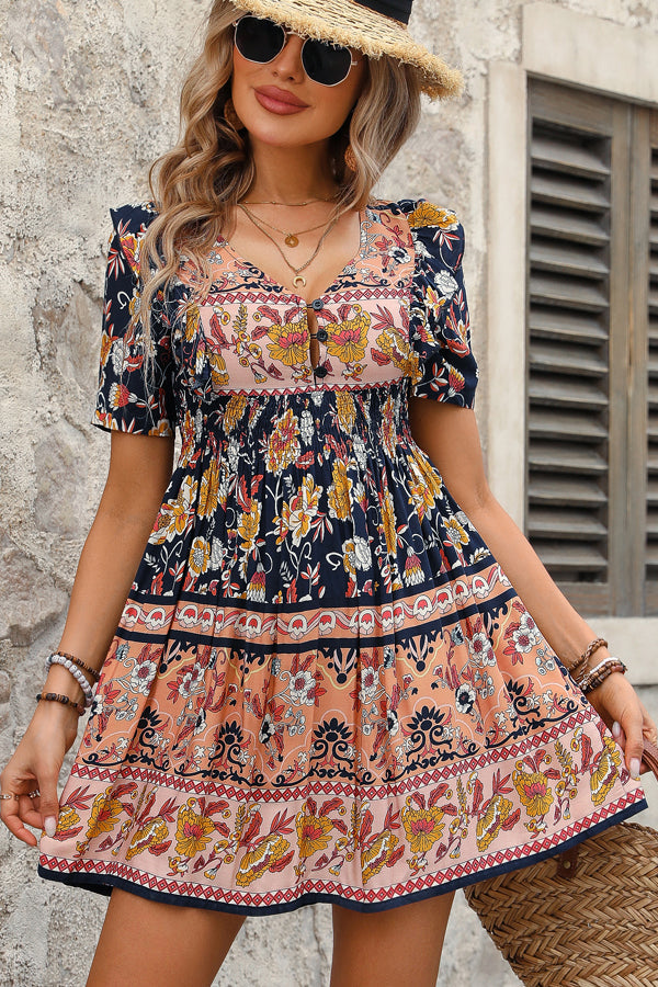 LB | Moda Bohemia sukienka mini z marszczonym dołem