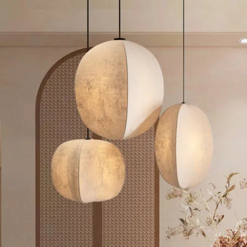 Japońska lampa wisząca w stylu wabi-sabi z tkaniny