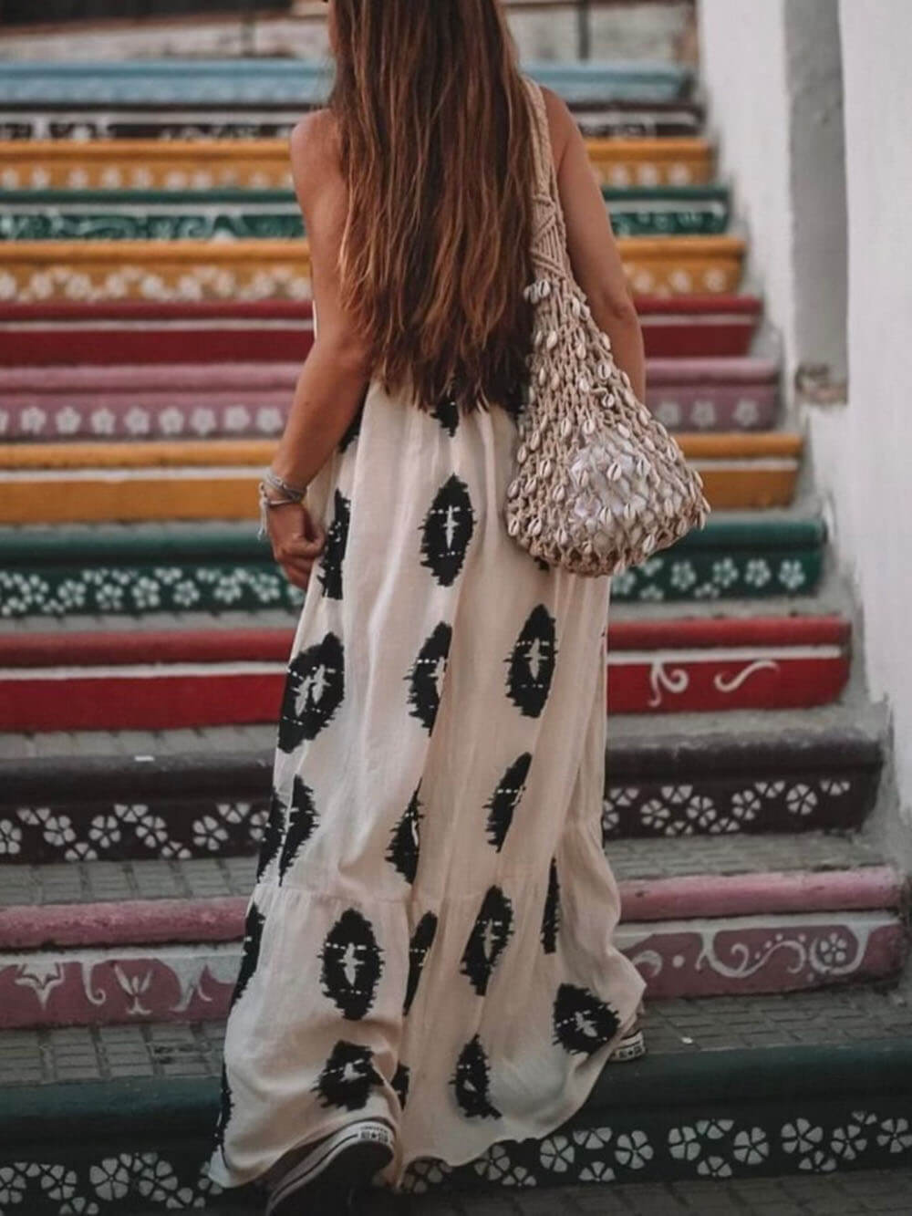 LB | Sunshine Ethnic Print One Shoulder Loose Maxi Dress