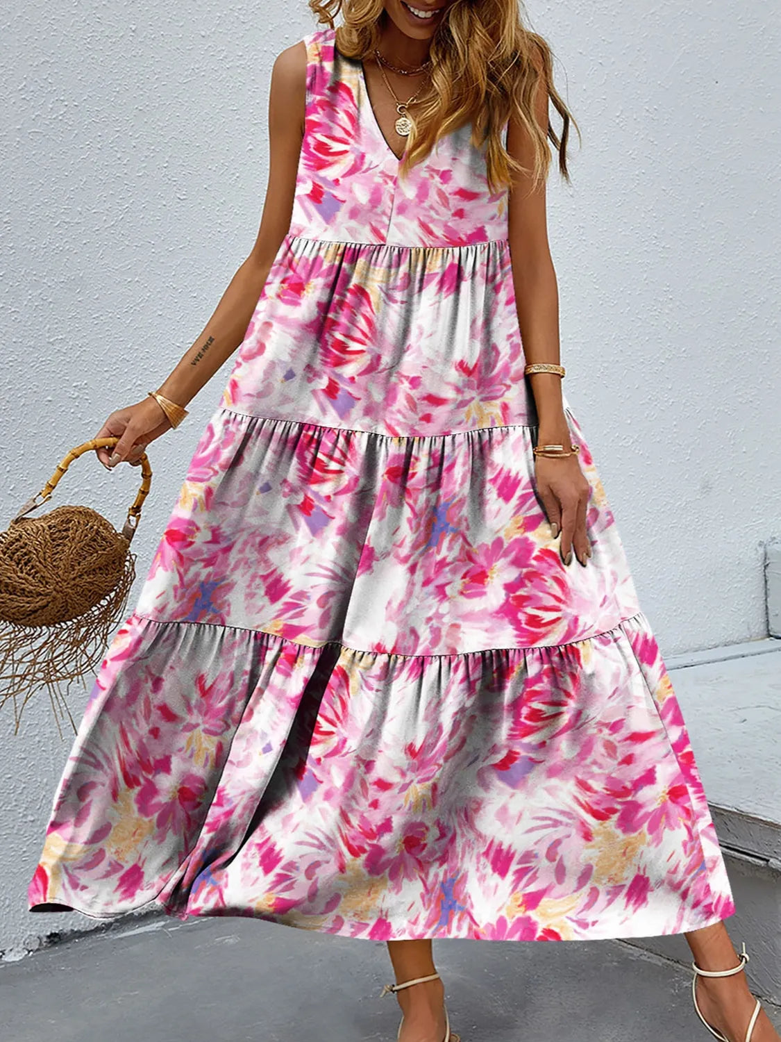 LB | Sukienka maxi tank w kwiatowe paski