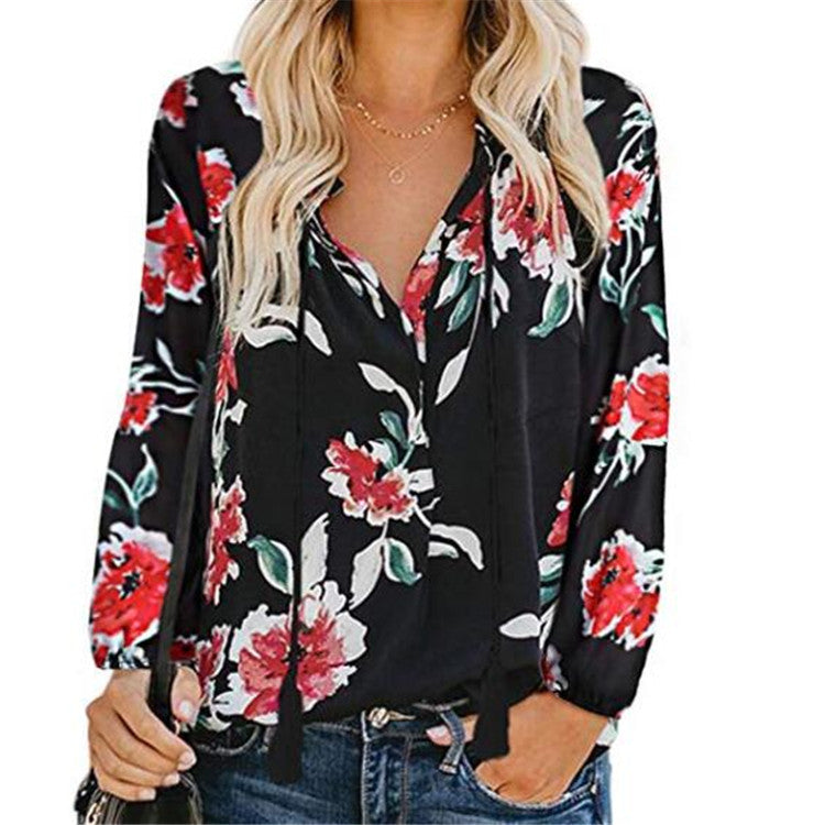 LB | Damska bluzka Boho Baggy Floral z długim rękawem