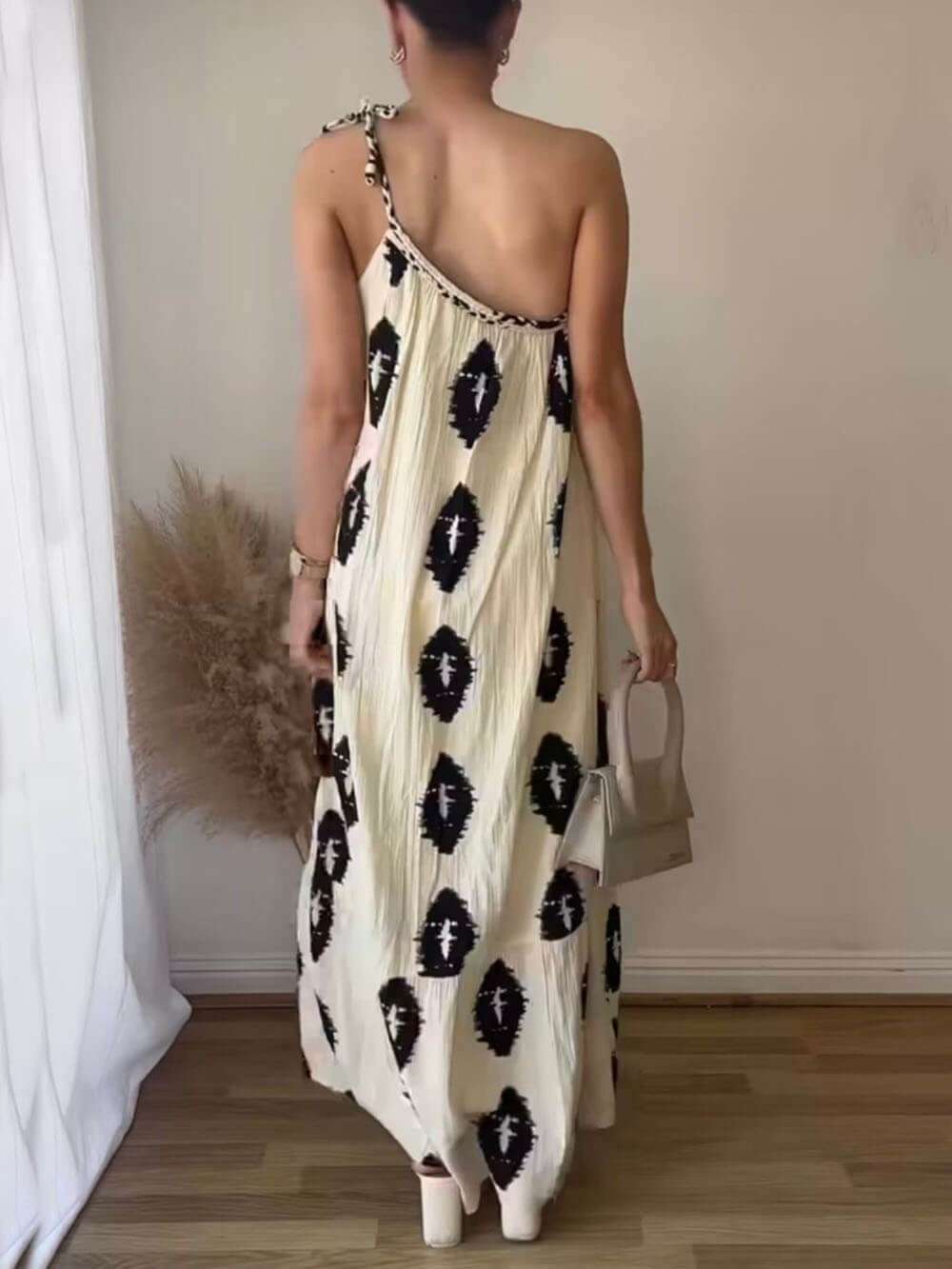 LB | Sunshine Ethnic Print One Shoulder Loose Maxi Dress