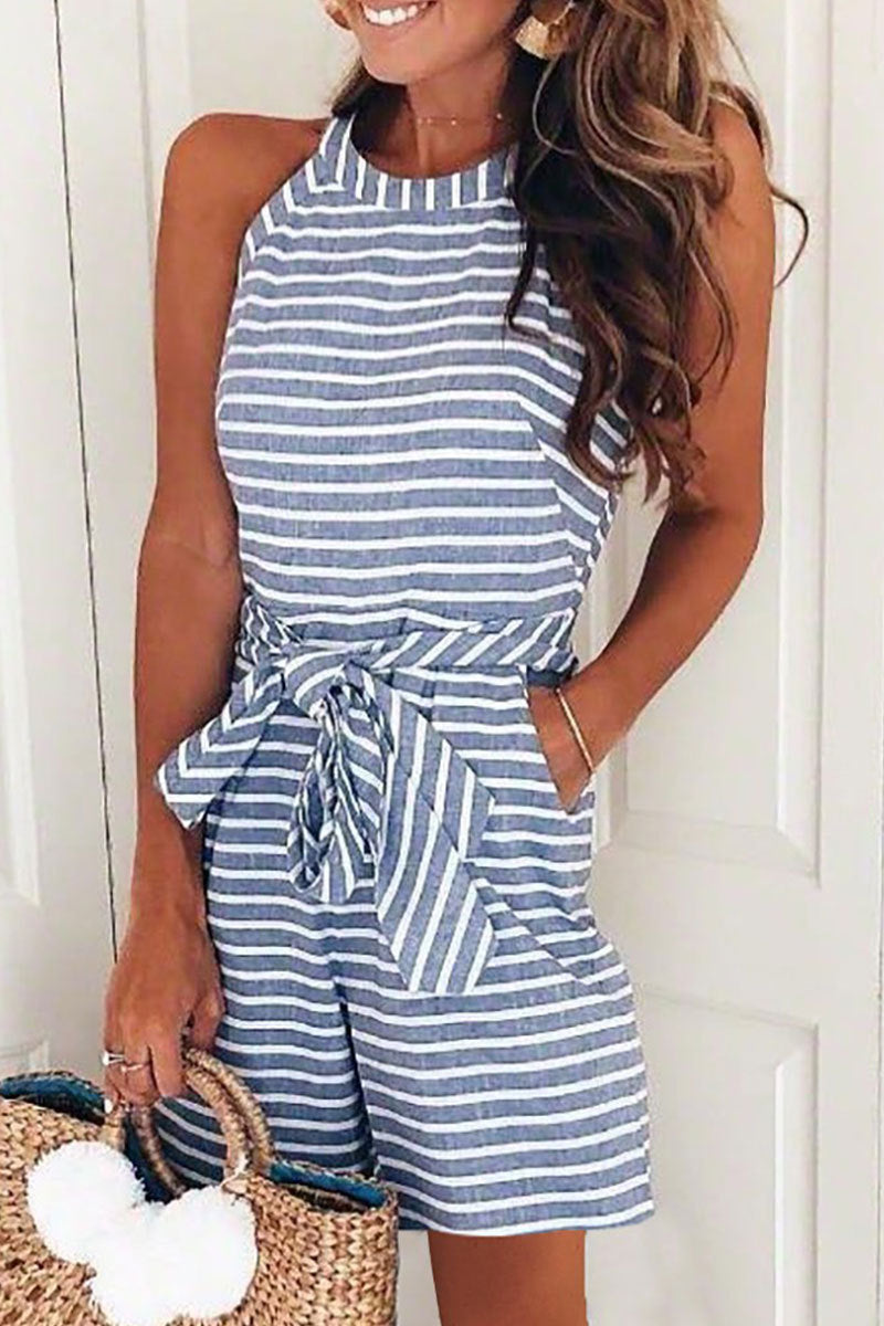 LB | Casual Patchwork Bandaż z paskiem O Neck Luźne kombinezony (5 kolorów)