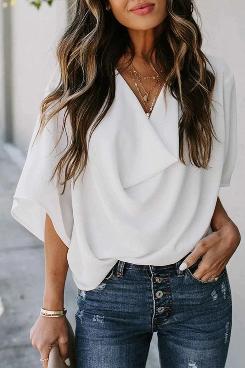 LB Casual solidne patchworkowe topy z dekoltem V