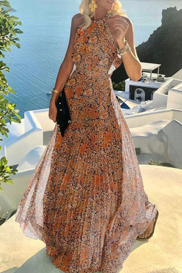 AS | Patchworkowa sukienka na ramiączkach z zakładkami i nadrukiem w stylu boho