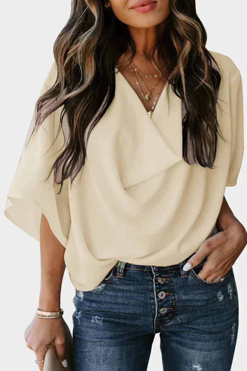 LB Casual solidne patchworkowe topy z dekoltem V