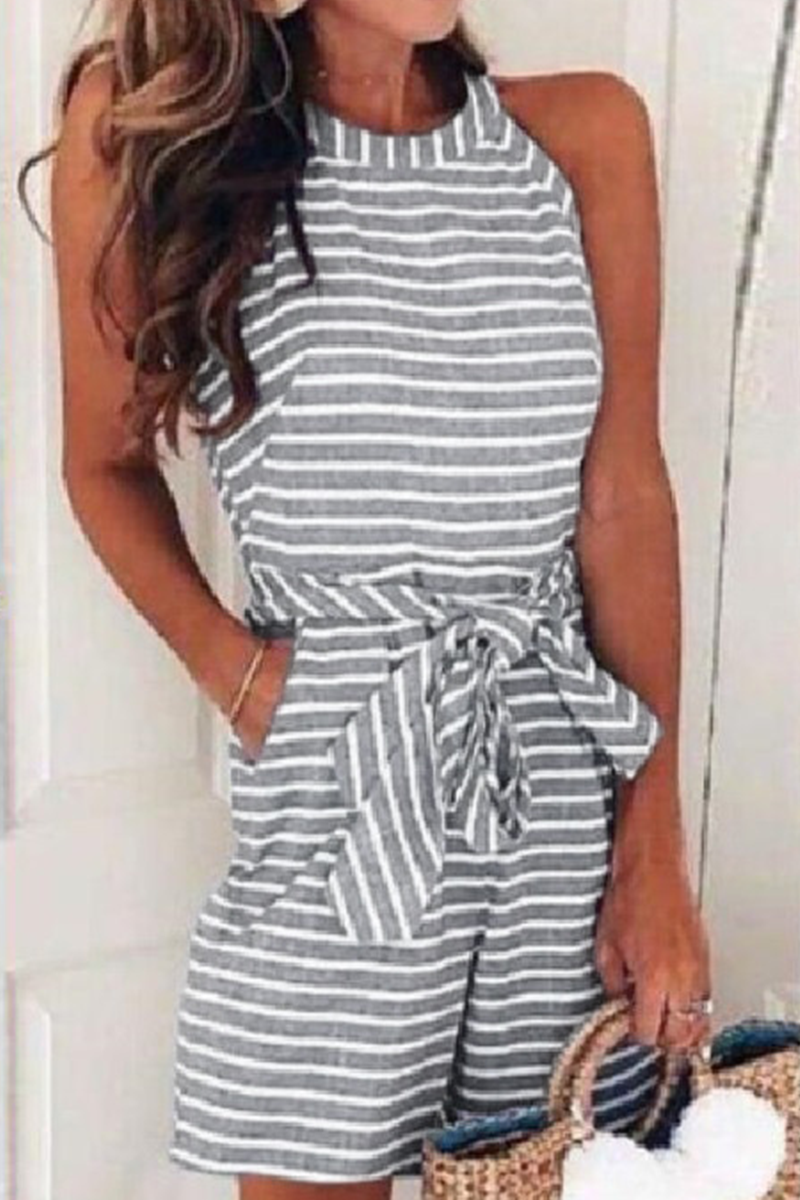 LB | Casual Patchwork Bandaż z paskiem O Neck Luźne kombinezony (5 kolorów)