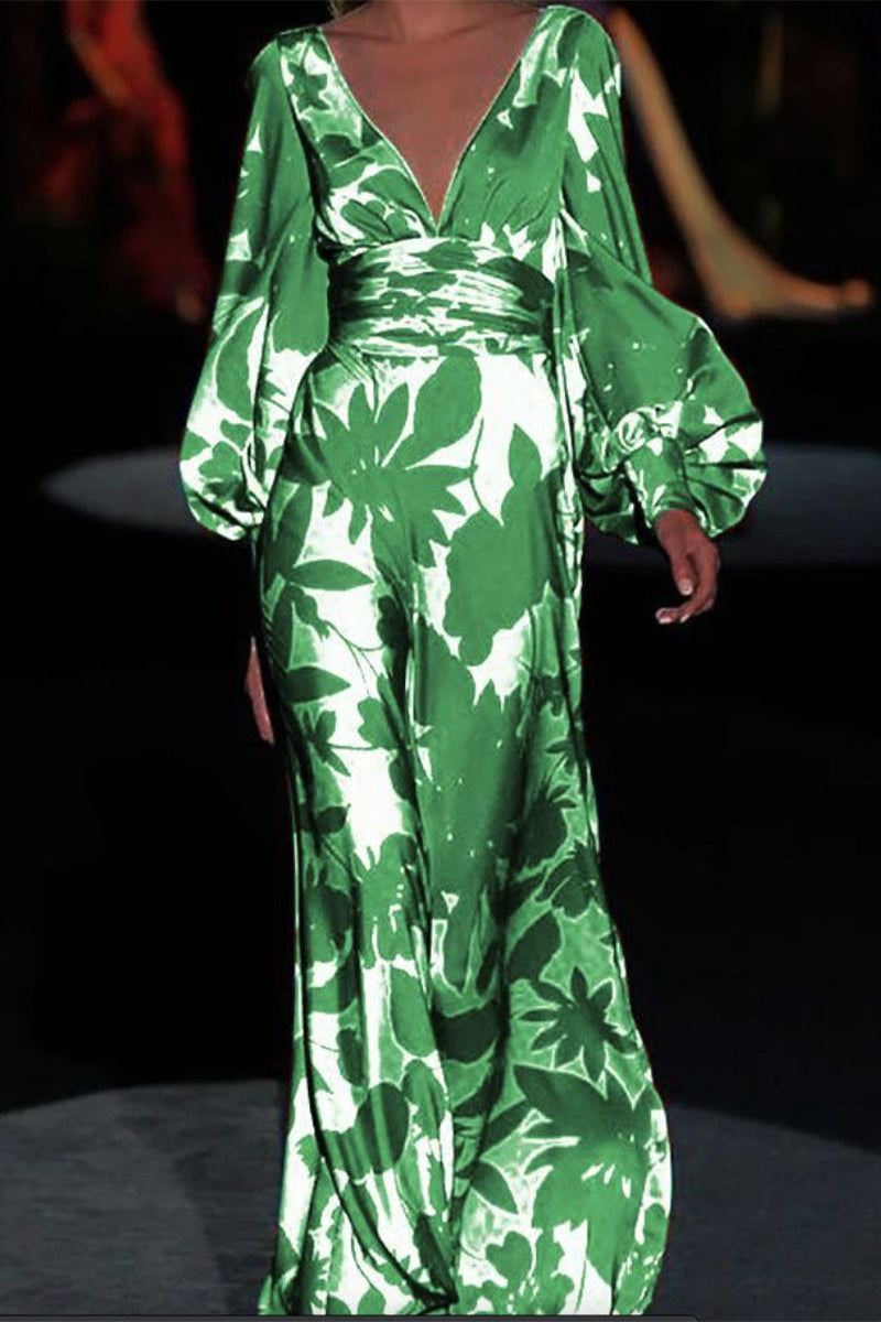 LB | Elegancka abstrakcyjna sukienka maxi