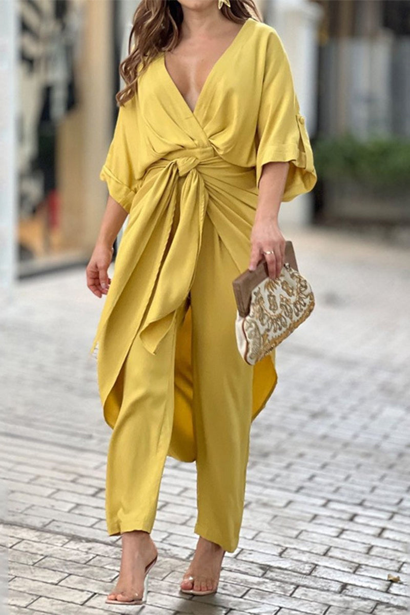 LB | Casual Solidne wędzidełko V Neck Regularne kombinezony (3 kolory)
