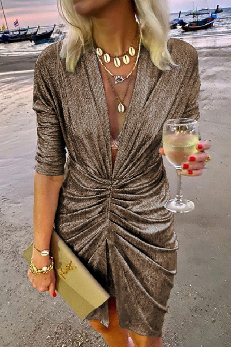 LB | Celebrities Eleganckie plisowane sukienki z dekoltem w szpic (4 kolory)