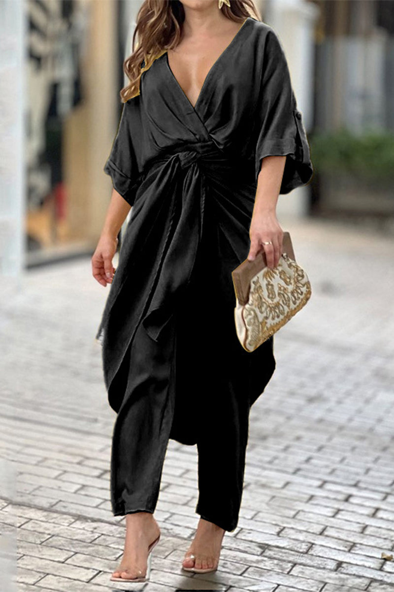 LB | Casual Solidne wędzidełko V Neck Regularne kombinezony (3 kolory)