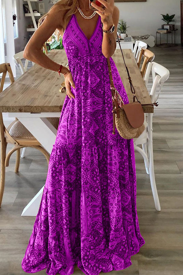 LB | Bohemian sukienka maxi z nadrukiem
