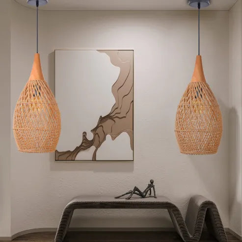 Japandi - oświetlenie w stylu wabi-sabi, lekka lampa bębnowa z wiszącym abażurem