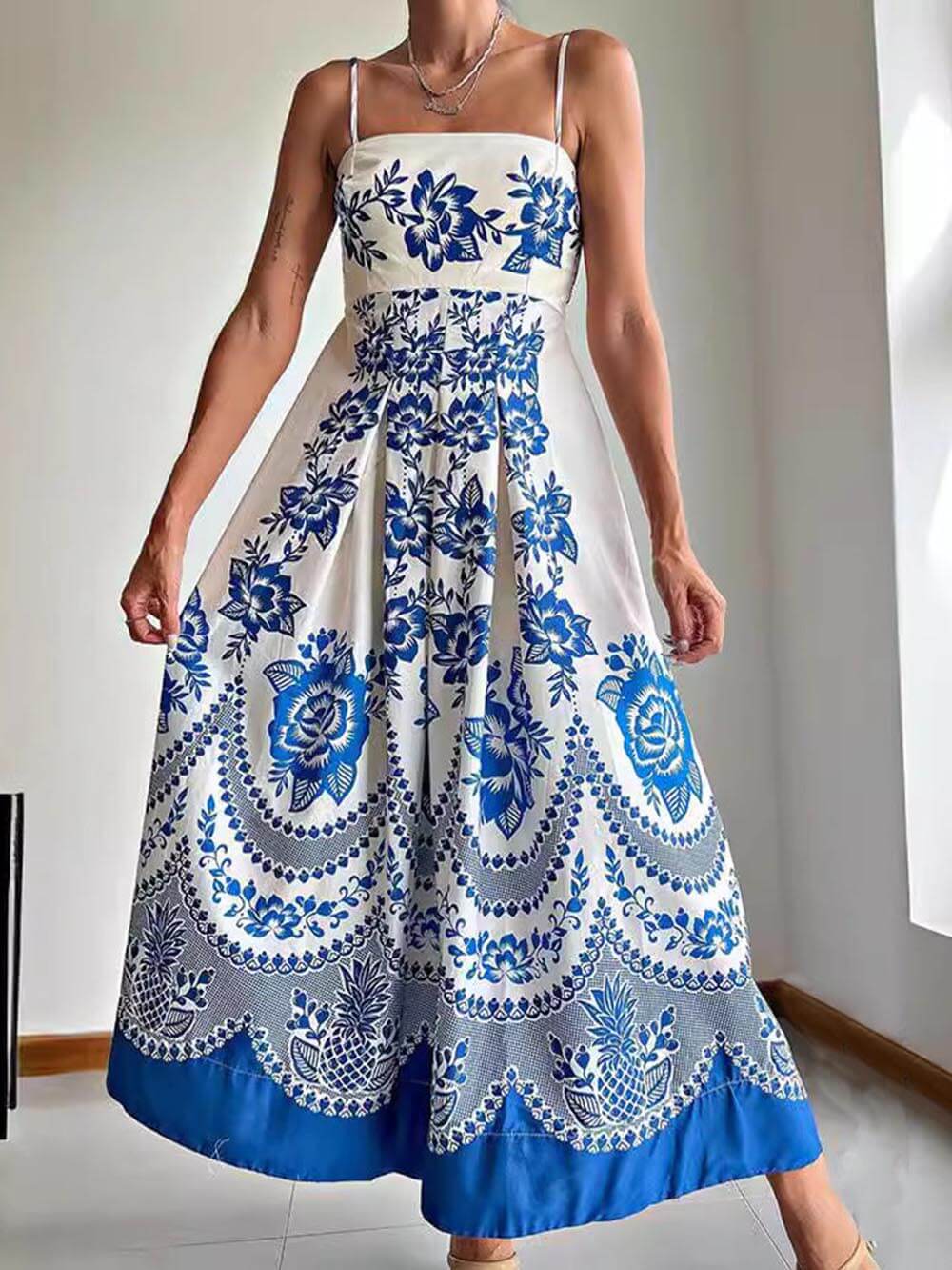 LB | Floral Ethnic Print Back Smocked Loose Midi Dress