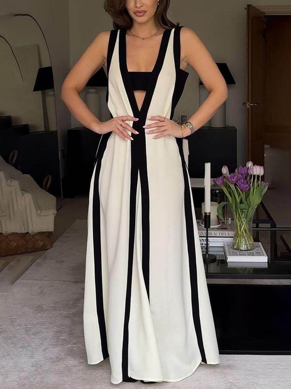 LB | Odwracalna sukienka maxi w kształcie litery A w stylu Colorblock