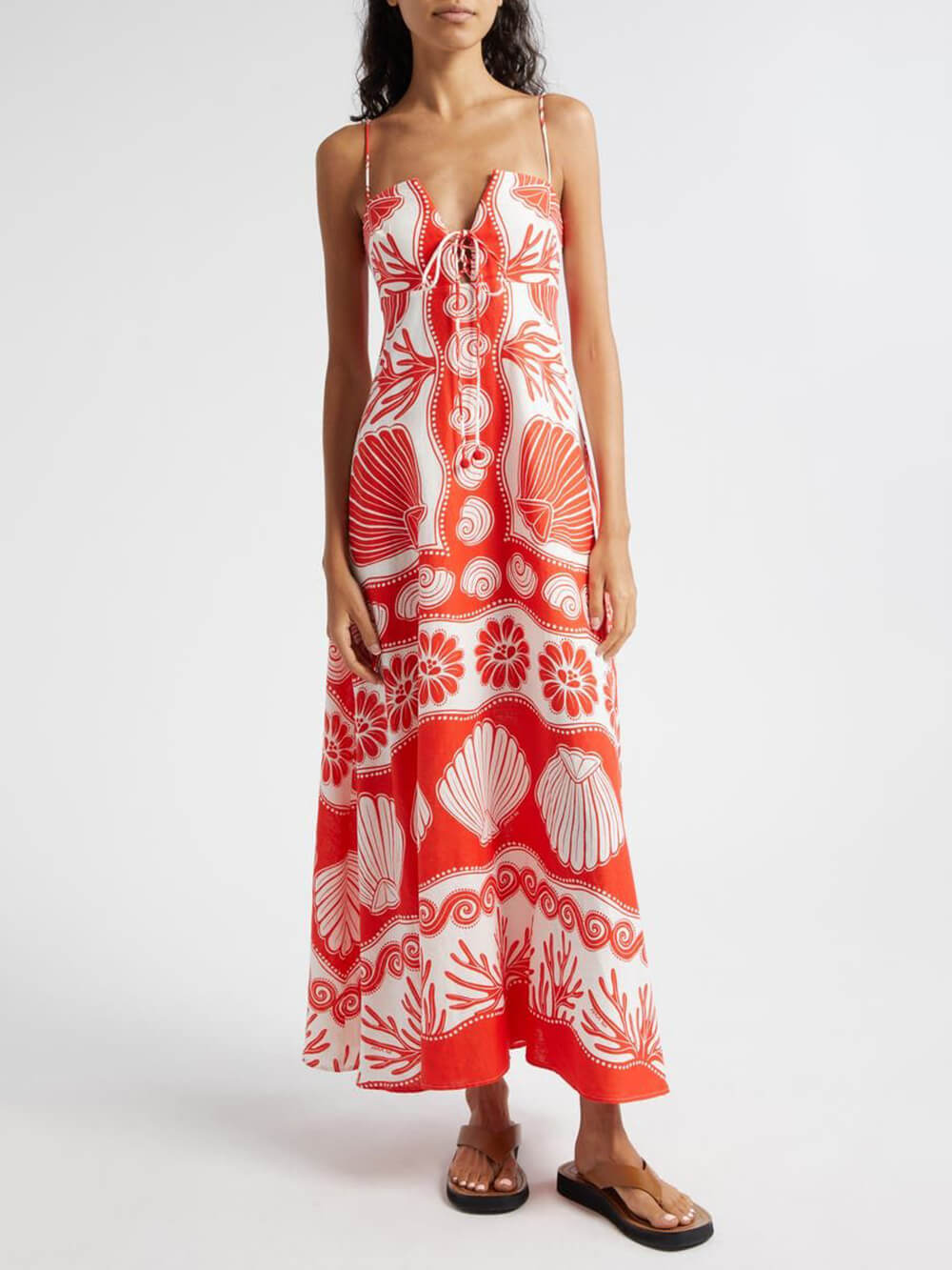 LB | Shell Unique Print Front Lace-Up Loose Maxi Dress