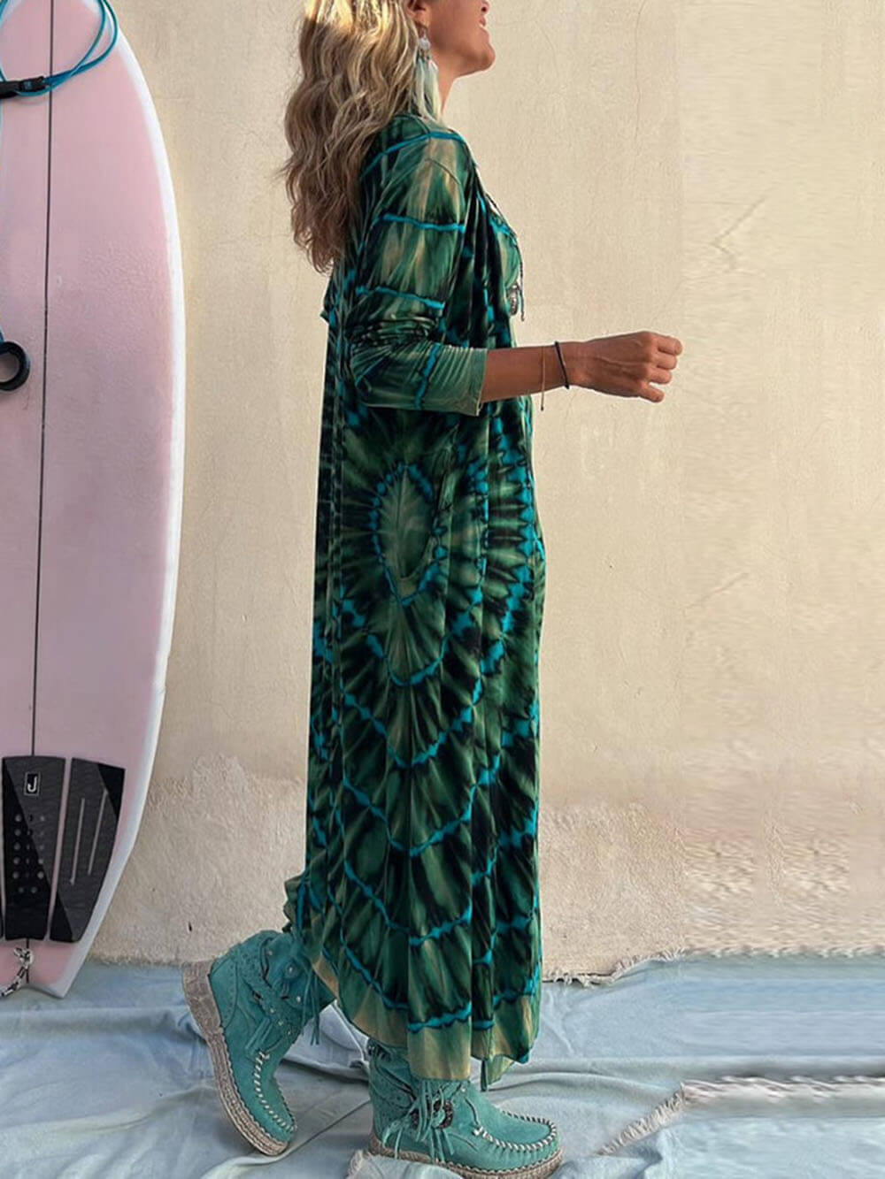 LB | Boho sukienka midi z rozcięciem w kolorze tie-dye