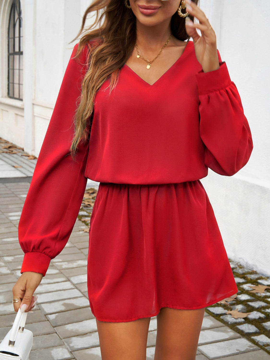 LB | dekolt V-neck sukienka mini z długim rękawem