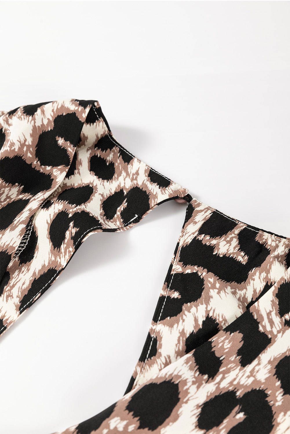 LB | Khaki Cheetah Print Backless V-Neck Luźna dopasowana mini sukienka