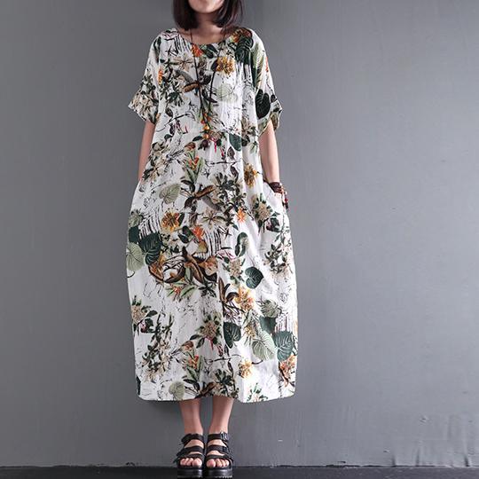 LB | Nowa letnia sukienka maxi z nadrukiem Sukienki lniane Plus Size Sundress
