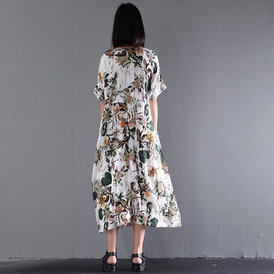LB | Nowa letnia sukienka maxi z nadrukiem Sukienki lniane Plus Size Sundress