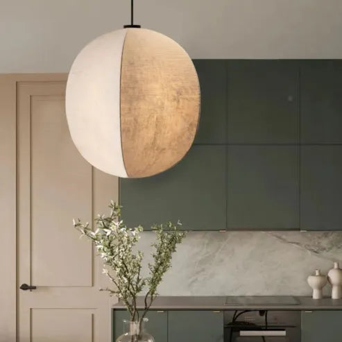 Japońska lampa wisząca w stylu wabi-sabi z tkaniny