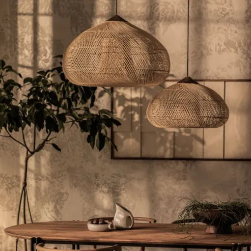 Japandi - oświetlenie w stylu wabi-sabi, lekka lampa bębnowa z wiszącym abażurem