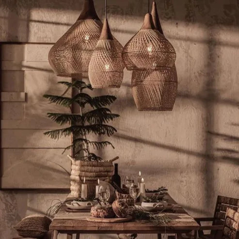 Japandi - oświetlenie w stylu wabi-sabi, lekka lampa bębnowa z wiszącym abażurem
