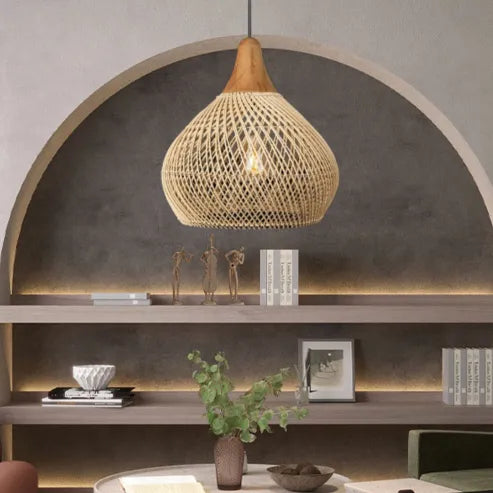 Japandi - oświetlenie w stylu wabi-sabi, lekka lampa bębnowa z wiszącym abażurem