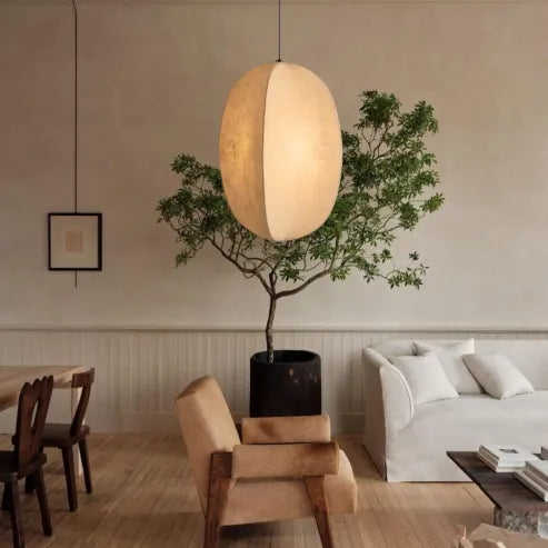 Japońska lampa wisząca w stylu wabi-sabi z tkaniny