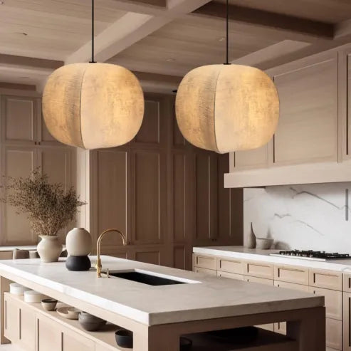 Japońska lampa wisząca w stylu wabi-sabi z tkaniny