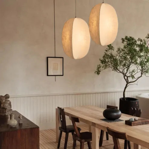 Japońska lampa wisząca w stylu wabi-sabi z tkaniny