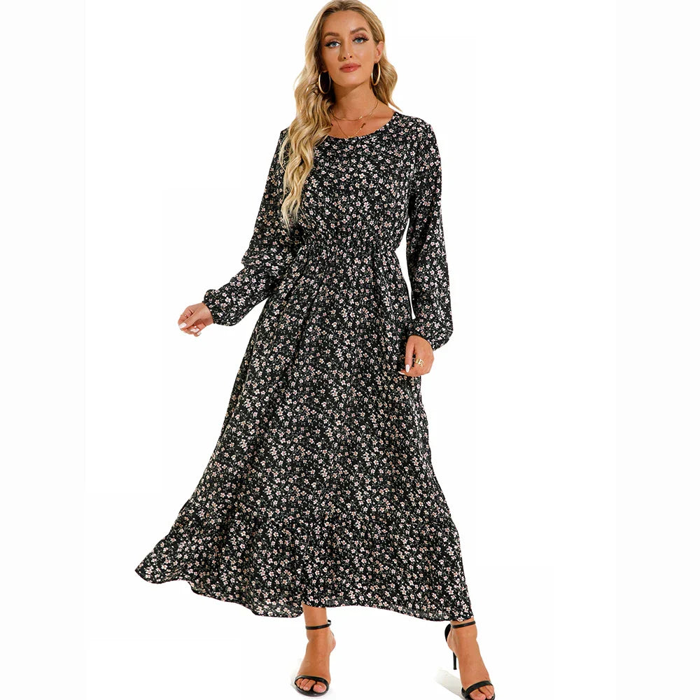 LB | Bohemian Women Maxi Casual Long Sleeve High Waist Chiffon Midi Dresses