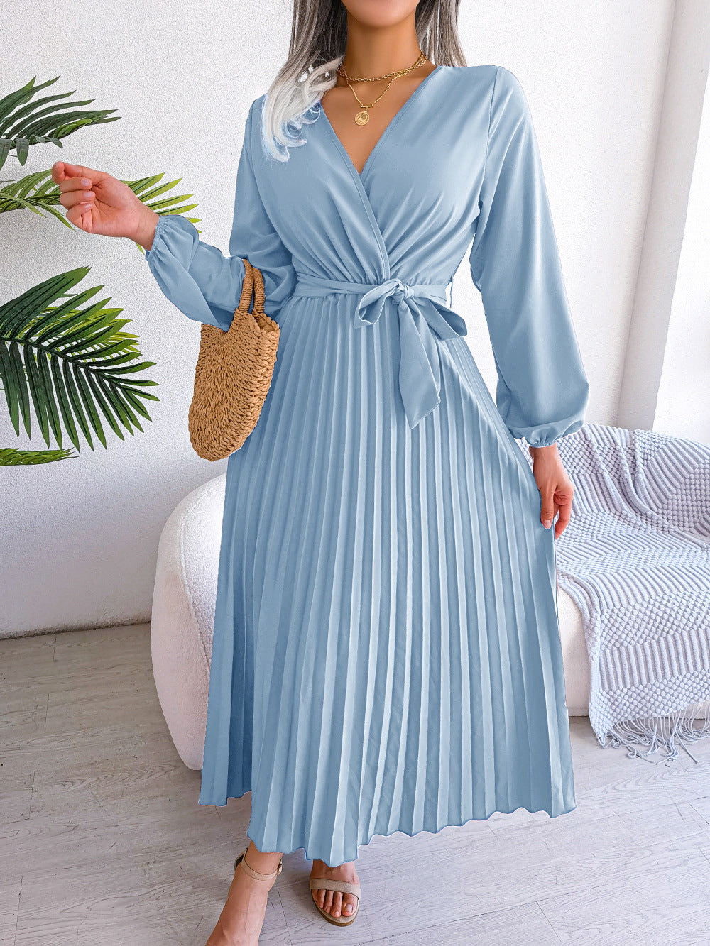 LB | Moda Elegancka plisowana sukienka maxi