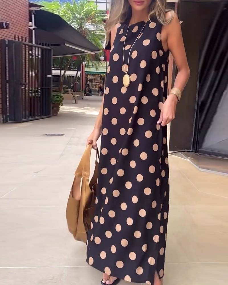 LB | Sukienka bez rękawów z rozcięciem w kropki Maxi Dress