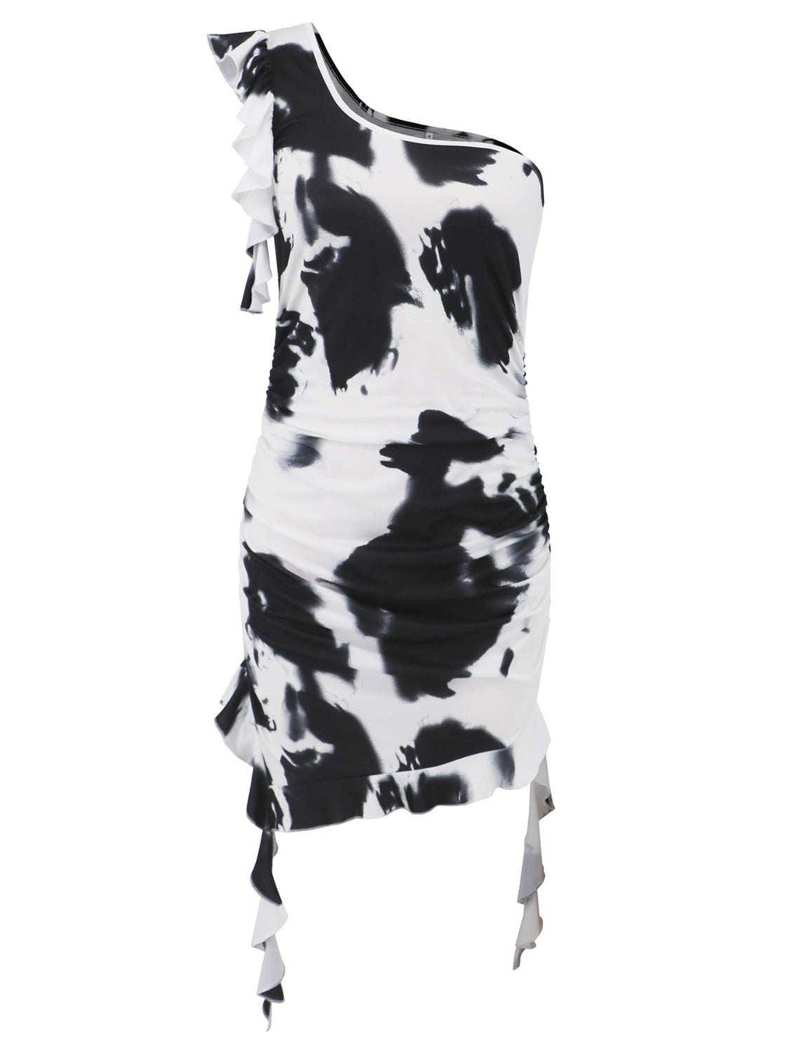 LB | Marszczona sukienka mini na jedno ramię w kolorze tie-dye