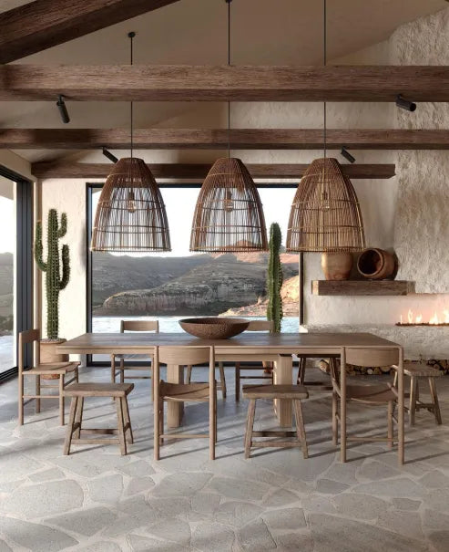 Kreatywna lampa wisząca z rattanu do kuchni w stylu wabi-sabi