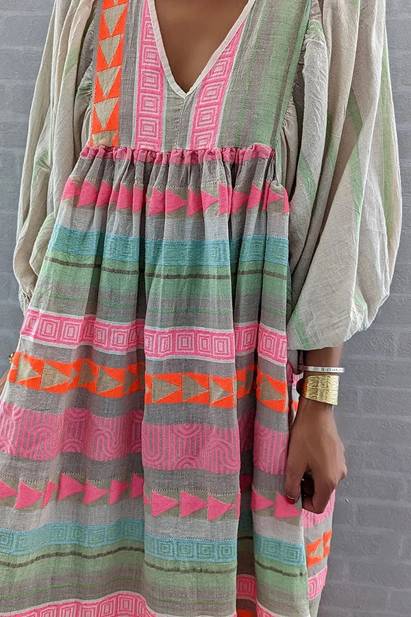 LB | Whisked Away Geometric Colour Block Printed A-Line Midi Dress