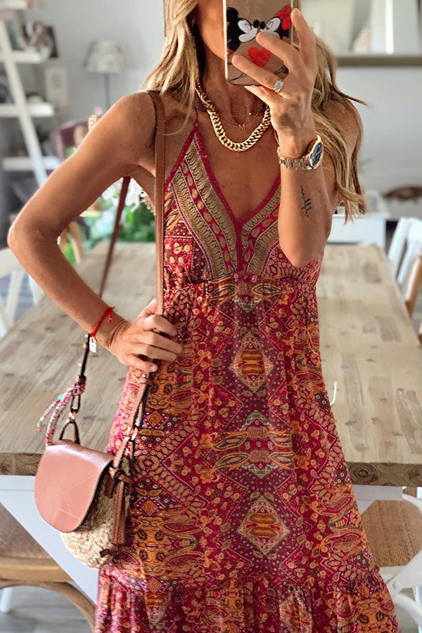LB | Bohemian sukienka maxi z nadrukiem
