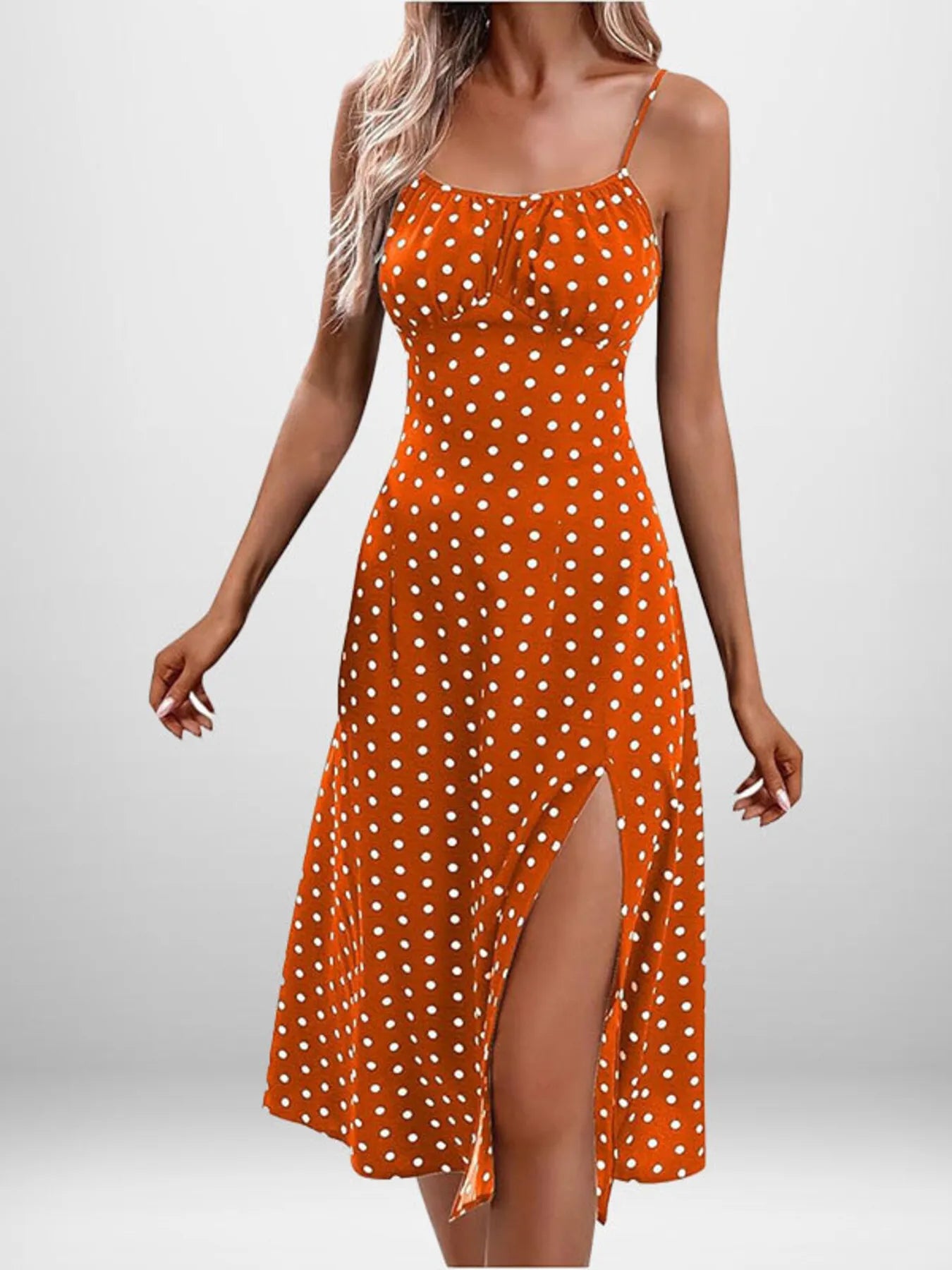 LB | Full Size Slit Printed Cami Midi Dress Plus Size