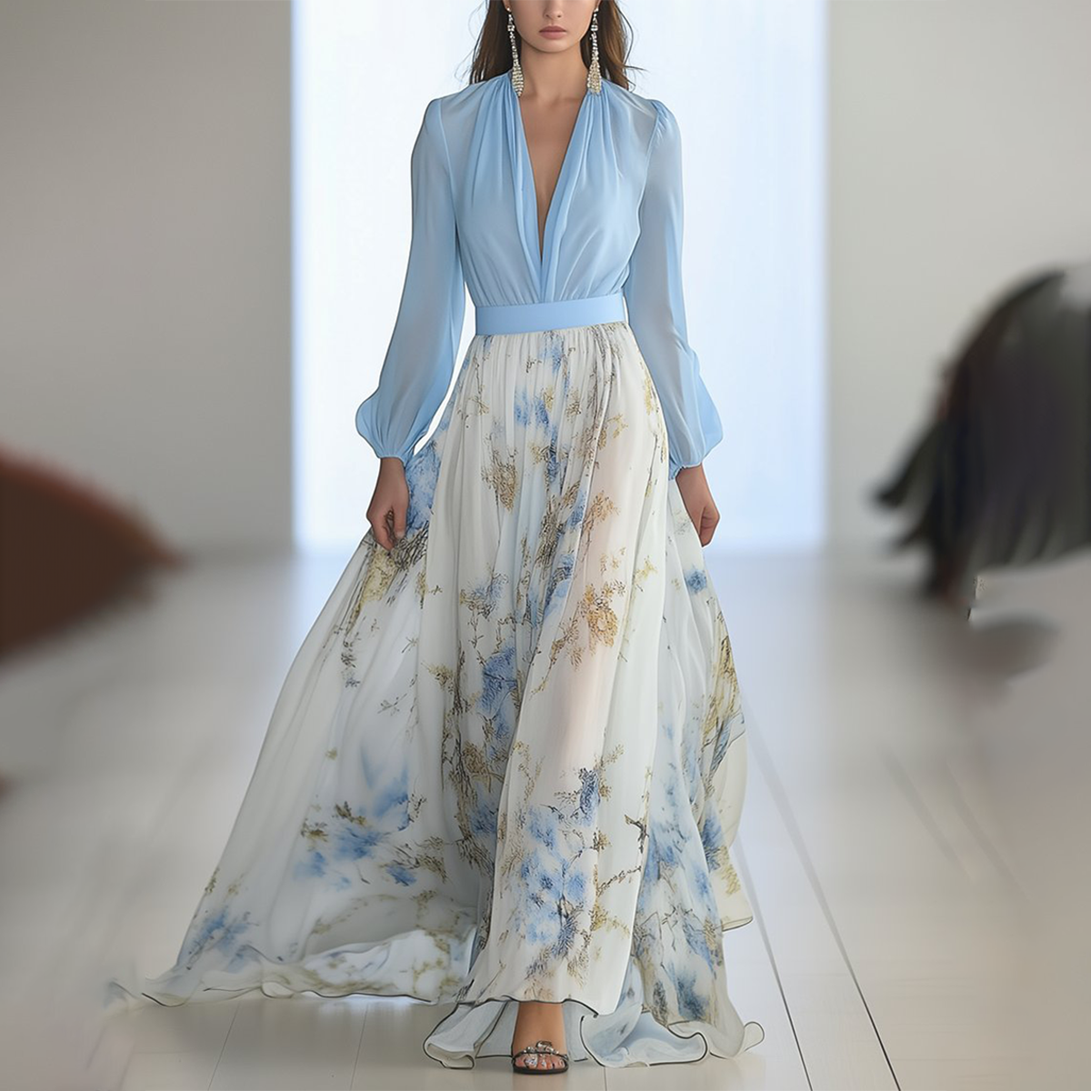 LB | Elegancka sukienka maxi z kwiatowym nadrukiem