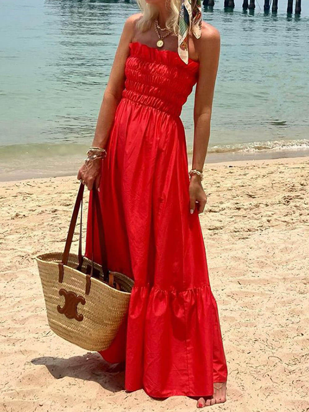 LB | Smocked Bust Off-Shoulder Holiday Maxi Dress