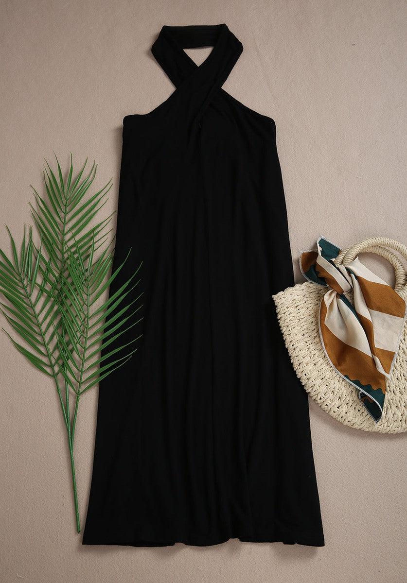 LB | Jet Black Twisted High Halter Sukienka mini bez rękawów