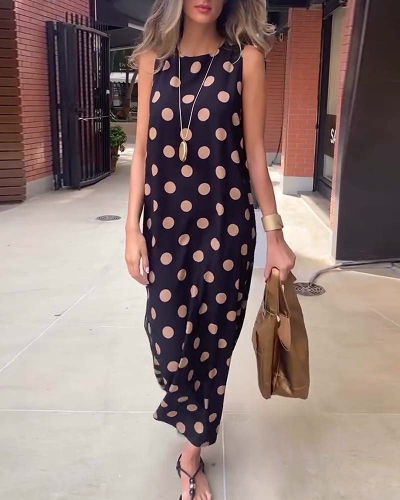 LB | Sukienka bez rękawów z rozcięciem w kropki Maxi Dress