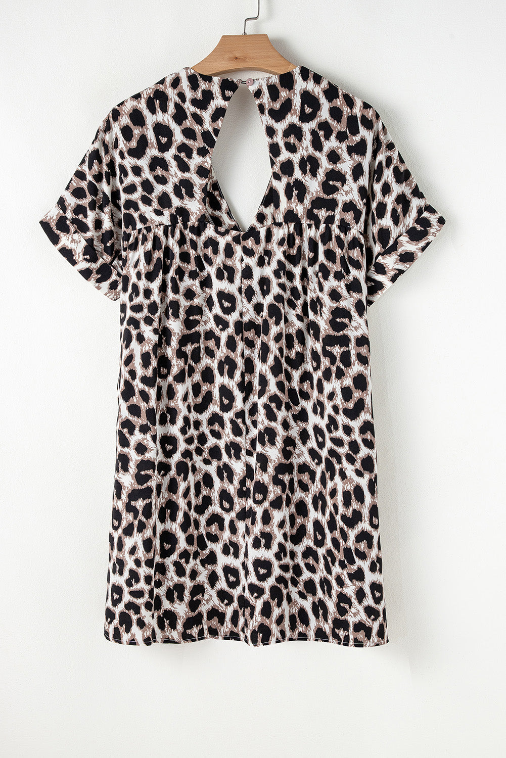LB | Khaki Cheetah Print Backless V-Neck Luźna dopasowana mini sukienka