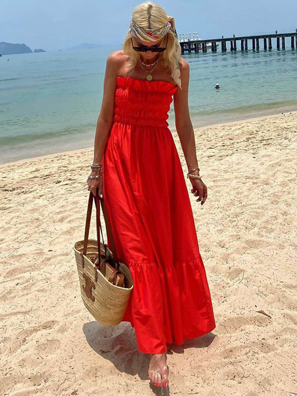 LB | Smocked Bust Off-Shoulder Holiday Maxi Dress