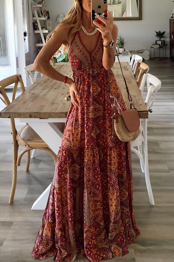 LB | Bohemian sukienka maxi z nadrukiem